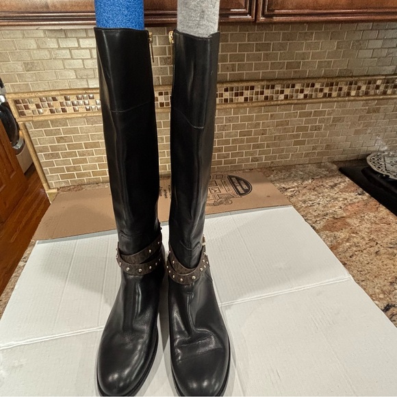 MICHAEL KORS KINCAID LEATHER RIDING BOOTS W LOGO STUDDED STRAPS. 11. $375 MSRP - Picture 10 of 12